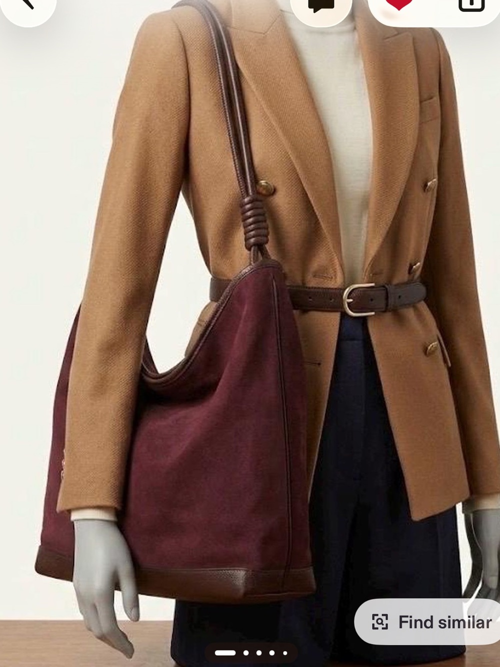 Unbranded Burgundy Suede Hobo Tote with Brown Leather Trim